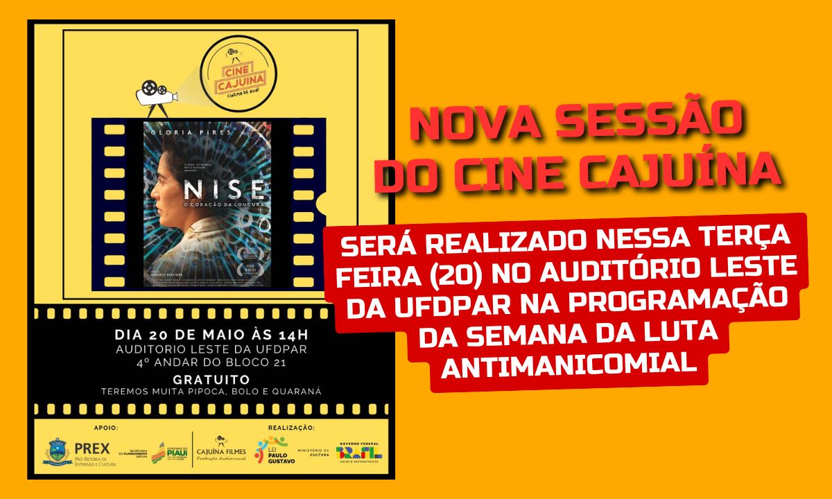 Cine Cajuína acontece nesta terça-feira (20) em parceria com a Pró-Reitora de Extensão e Cultura (PREX) da UFDPar durante a Semana da Luta Antimanicomial